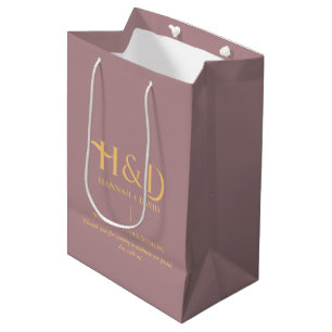 Dusty Rose & Gold Monogram Wedding Welcome Guest Medium Gift Bag