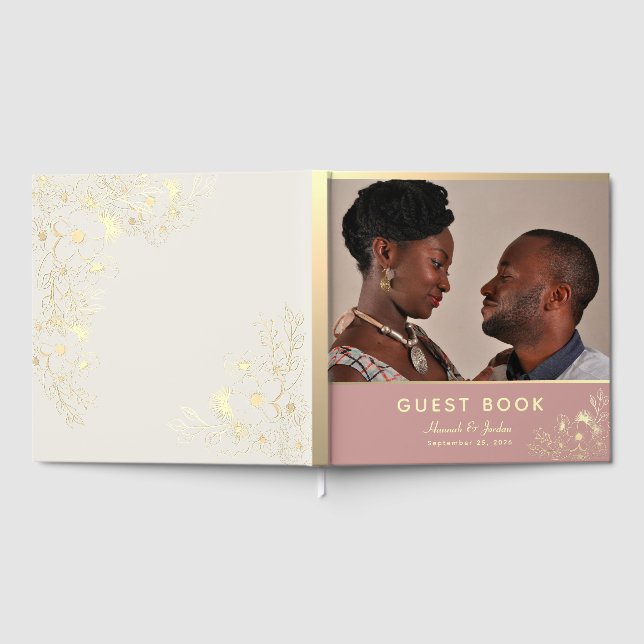 Dusty Rose Gold Photo Wedding Guest Book (Full)