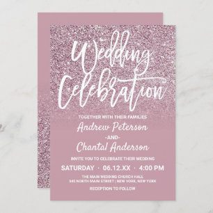 Dusty Rose Gold Pink Glitter Ombre Wedding Invitation