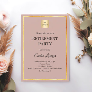 Dusty rose gold retirement party business logo invitation