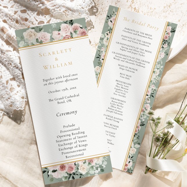 Dusty Rose Gold Sage Green Simple Wedding Program (Creator Uploaded)
