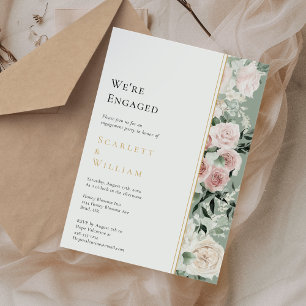 Dusty Rose Gold Sage Green Vintage We're Engaged Invitation