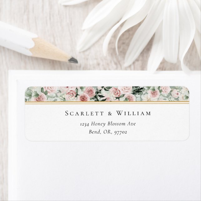 Dusty Rose Gold Sage Green  Wedding Return Address Label (Insitu)