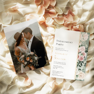 Dusty Rose Gold Sage Modern Photo Engagement Party Invitation