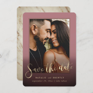 Dusty Rose Gold Script & Marble Photo Overlay Save The Date