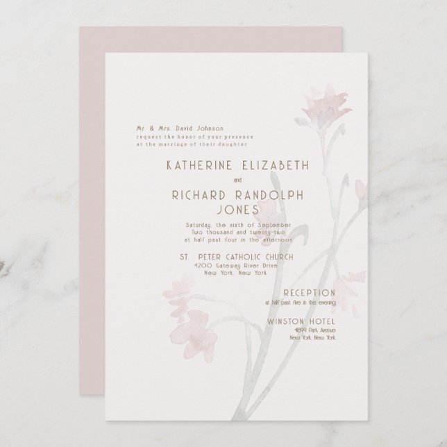 Dusty Rose Gold Text 2 Venue Wedding Invitation (Front/Back)