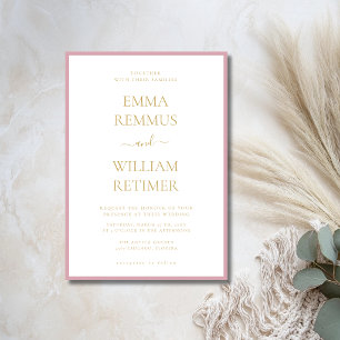 Dusty Rose Gold Text Old Money Black Tie Wedding Invitation