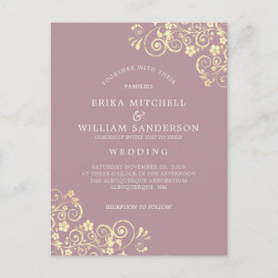 Dusty Rose Gold Wedding Invitation RSVP Website Postcard