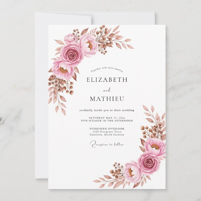 Dusty Rose Graceful Boho Wedding Invitation (Front)