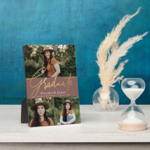 Dusty Rose Graduate Script Graduation Photo Plaque