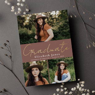 Dusty Rose Graduation Photo Foil Announcement