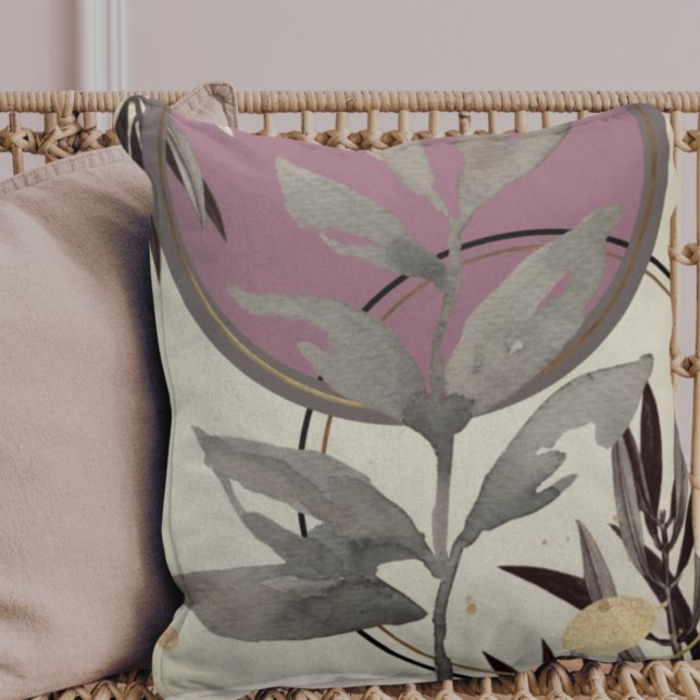 Dusty Rose & Gray Artistic Abstract Watercolor Cushion (Creator Uploaded)