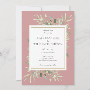 Dusty Rose Greenery All In One QR Code Wedding Invitation