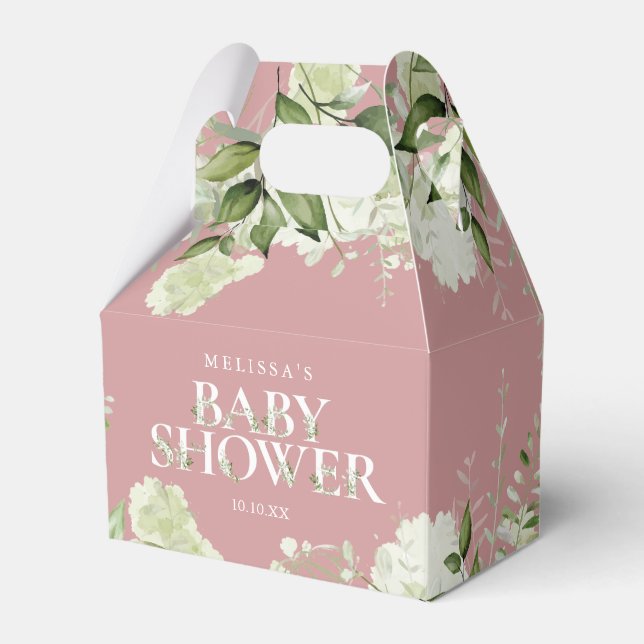 Dusty Rose Greenery Botanical Foliage Baby Shower Favour Box (Front Side)