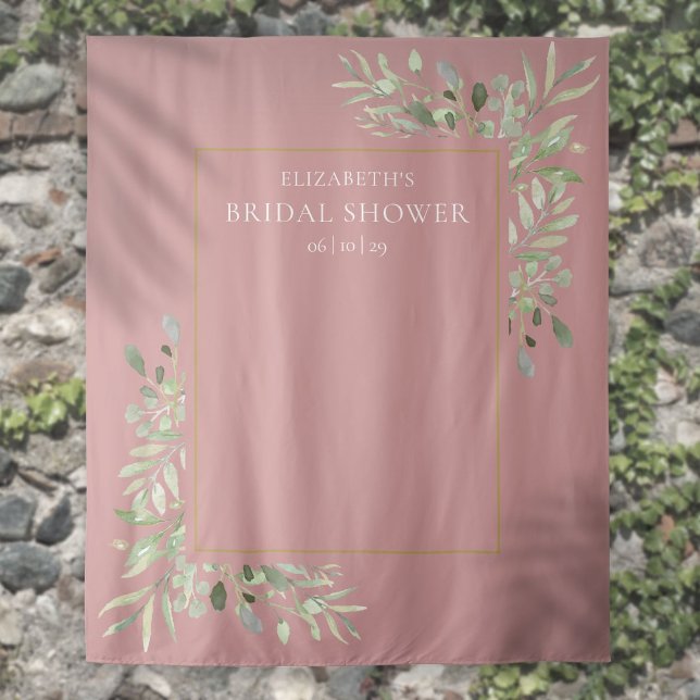 Dusty Rose Greenery Bridal Shower Photo Backdrop Tapestry (Dusty Rose Greenery Bridal Shower Photo Backdrop)