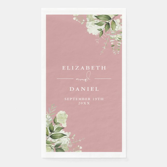 Dusty Rose Greenery Floral Elegant Wedding Napkin (Front)