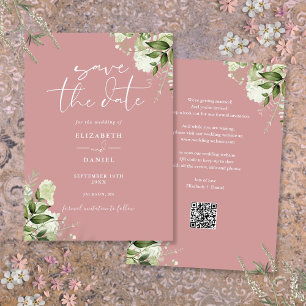 Dusty Rose Greenery Floral QR Code Wedding Save The Date