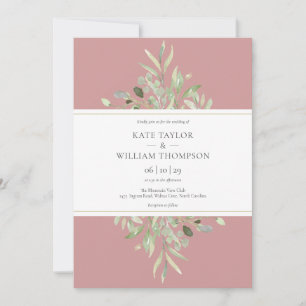 Dusty Rose Greenery Floral Wedding Invitation
