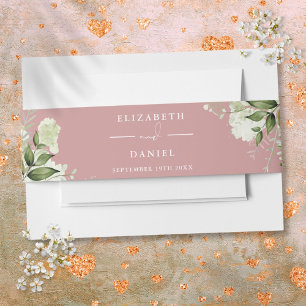 Dusty Rose Greenery Floral Wedding Invitation Belly Band