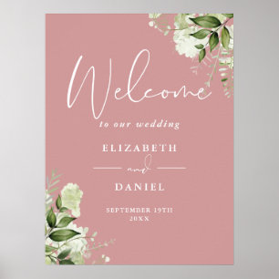 Dusty Rose Greenery Floral Wedding Welcome Sign