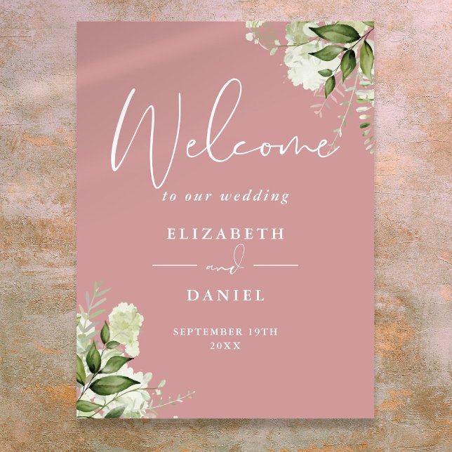 Dusty Rose Greenery Floral Wedding Welcome Sign (Dusty Rose Greenery Floral Wedding Welcome Sign)