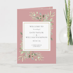 Dusty Rose Greenery Foliage Wedding Program