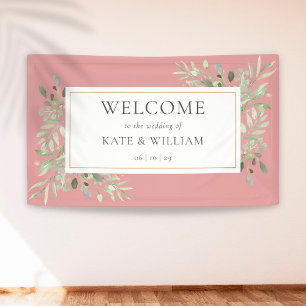 Dusty Rose Greenery Foliage Wedding Welcome Banner