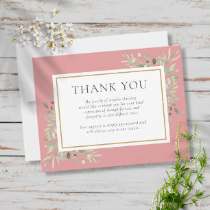 Dusty Rose Greenery Funeral Memorial Thank You Card