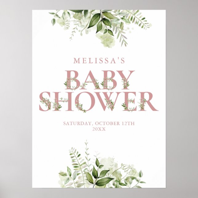 Dusty Rose Greenery Letter Baby Shower Sign (Front)