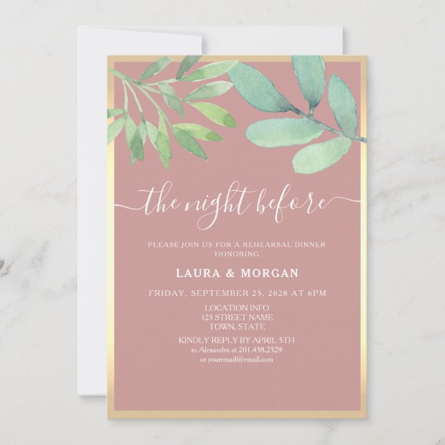 Dusty Rose Greenery Rehearsal Dinner Invitation (Front)