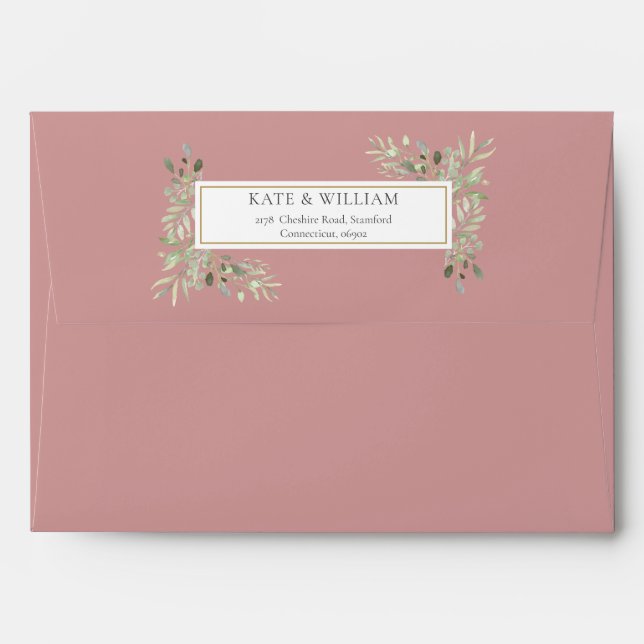 Dusty Rose Greenery Return Address Envelope (Back (Top Flap))