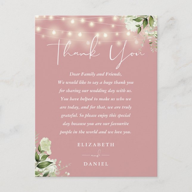 Dusty Rose Greenery Thank You Wedding Place Card (Front)