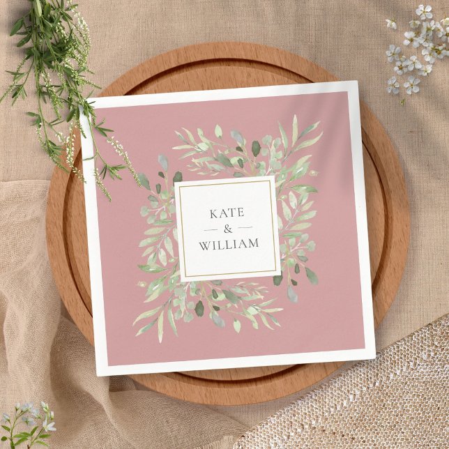 Dusty Rose Greenery Watercolor Foliage Napkin (Creator Uploaded)