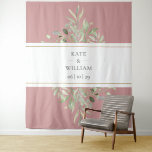 Dusty Rose Greenery Wedding Photo Booth Backdrop Tapestry