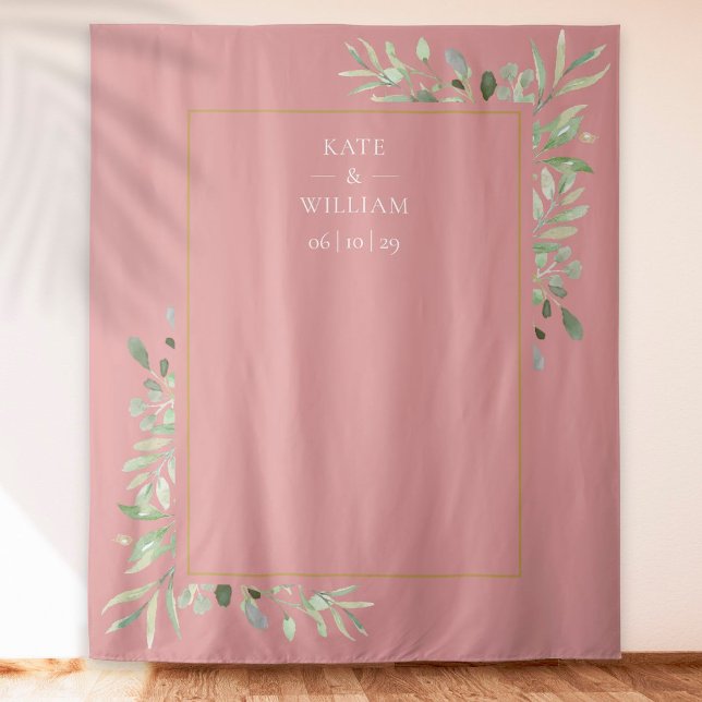 Dusty Rose Greenery Wedding Photo Booth Backdrop Tapestry (Creator Uploaded)