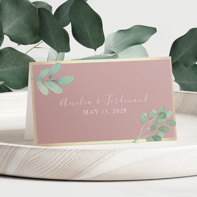 Dusty Rose Greenery Wedding Place Card (Creator Uploaded)