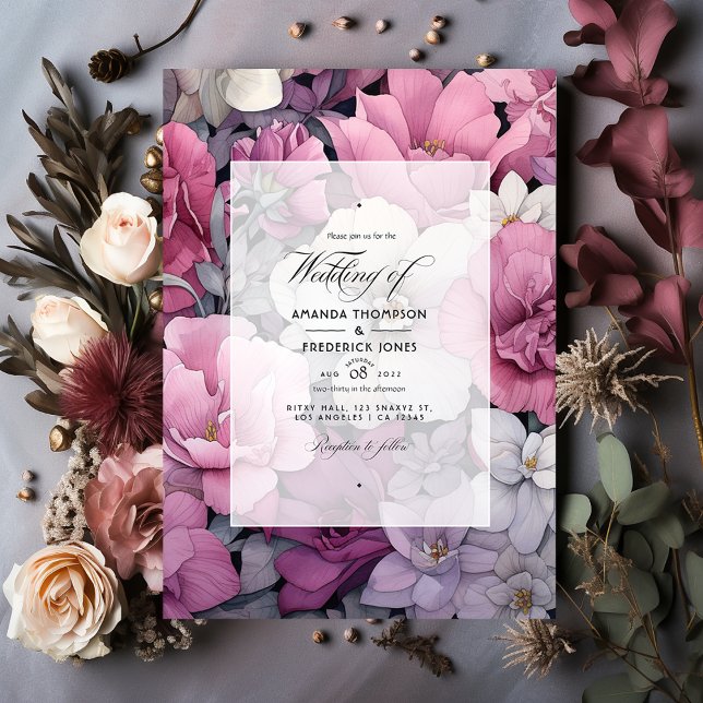 Dusty Rose, Grey, and Silver Floral Wedding Invitation (Creator Uploaded)