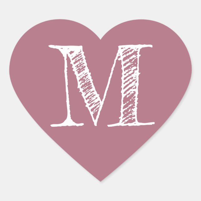 Dusty Rose Heart Minimalist Monogram Initial Sticker (Front)