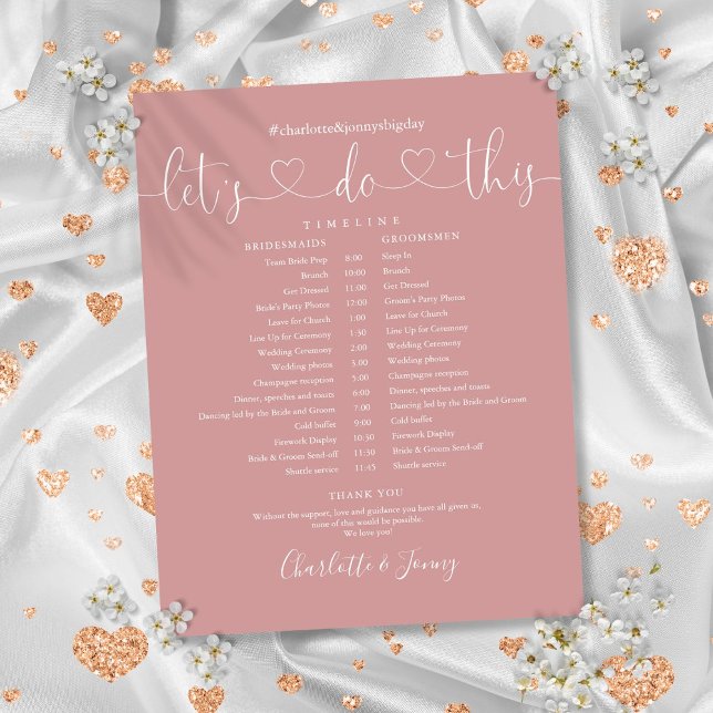 Dusty Rose Heart Script Wedding Schedule Timeline (Dusty Rose Heart Script Wedding Schedule Timeline)