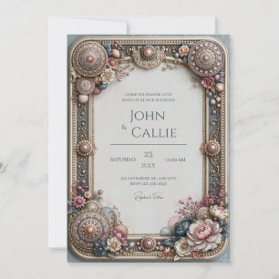 Dusty Rose Heirloom Frame Wedding Invitation