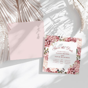 Dusty Rose Hydrangea Save the Date Card
