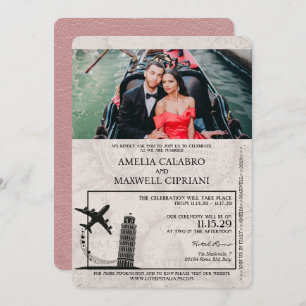 Dusty Rose Italy Passport Wedding Invitation