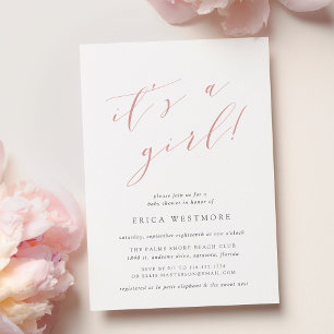 Dusty Rose "It's a Girl" Calligraphy Baby Shower Invitation