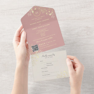 Dusty Rose Ivory All In One QR Wedding Invitation