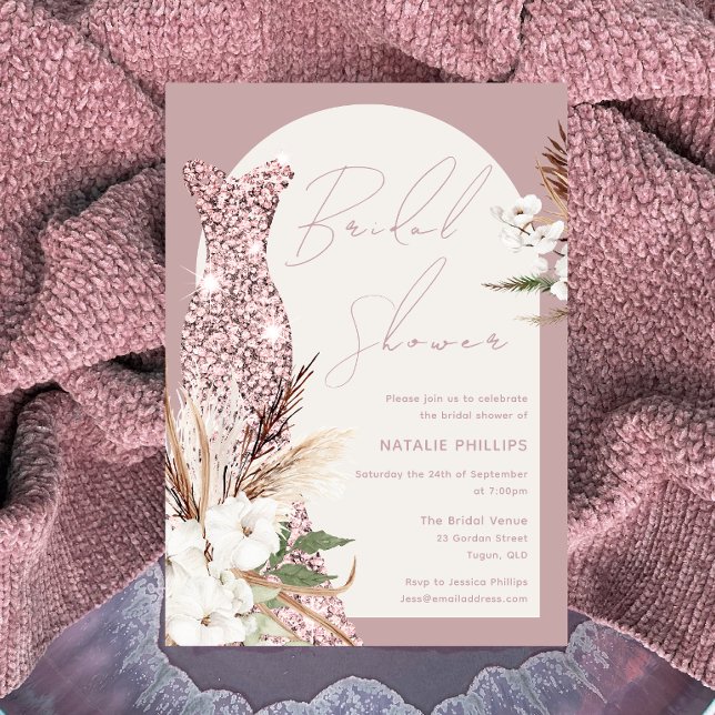 Dusty Rose & Ivory Boho Floral Dress Bridal Shower Invitation (Creator Uploaded)