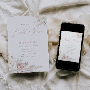 Dusty Rose & Ivory Elegant Bridal Shower Invitation