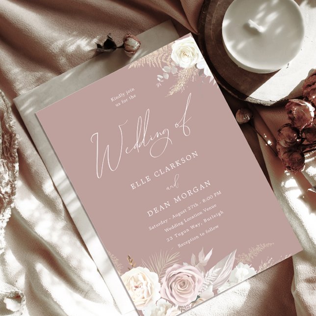 Dusty Rose Ivory Floral Elegant Wedding Invitation (Creator Uploaded)