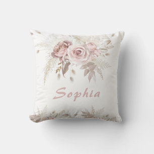 Dusty Rose & Ivory Floral Gift Birthday Name Cushion