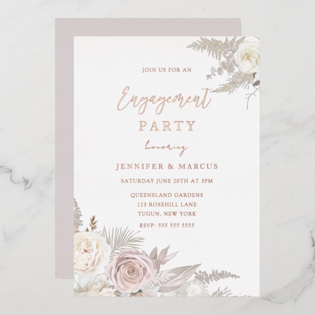 Dusty Rose & Ivory Floral Gold Engagement Party (Front/Back)