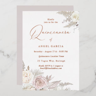 Dusty Rose & Ivory Floral Quinceanera Rose Gold